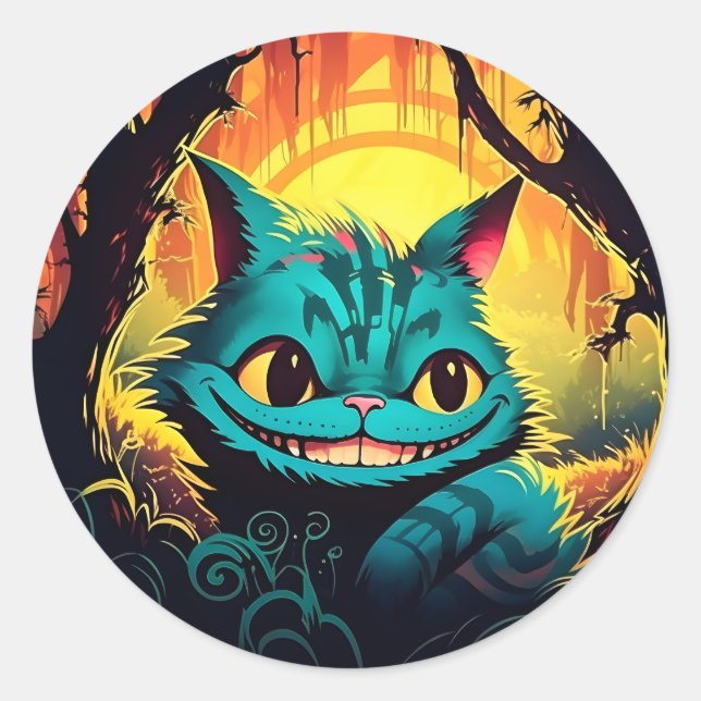 Anime Cheshire Cat Alice im Wunderland Runder Aufkleber (Vorderseite)