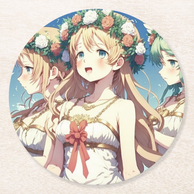 Anime Chor Runder Pappuntersetzer (Vorderseite)
