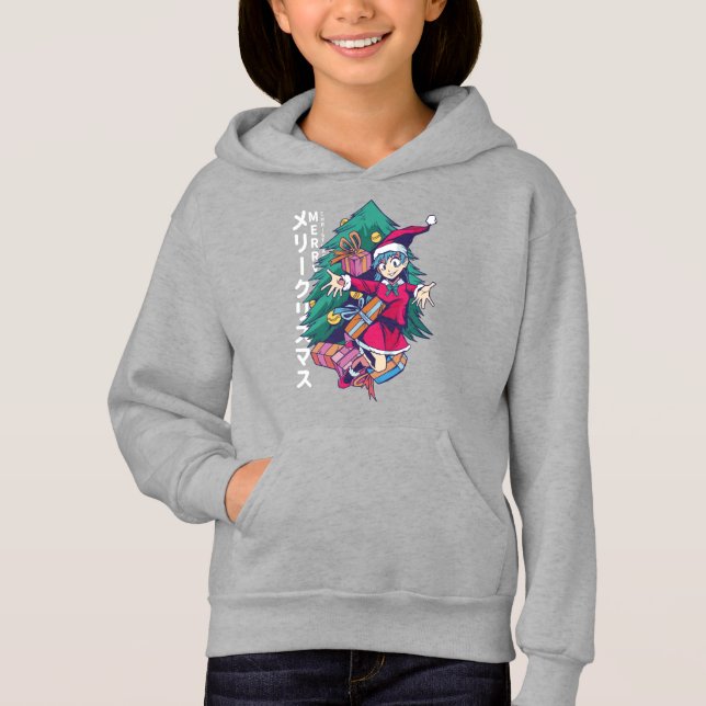 Anime Christmas Sweater - Happy Girl mit Weihnacht Hoodie (Vorderseite)
