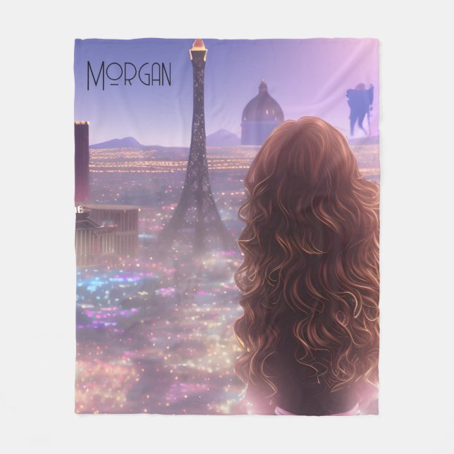 Anime City Girl Day Dream mit Blick auf Skyline Fleecedecke (Vorderseite)