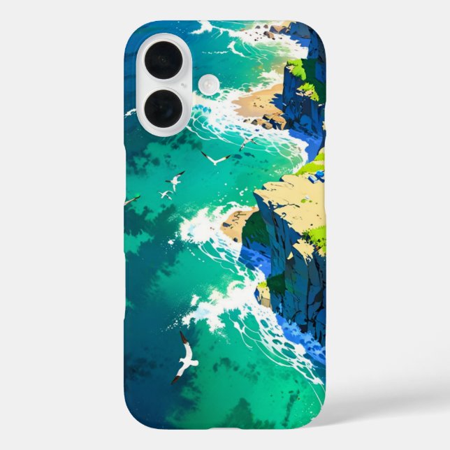 Anime Coastal Cliffs im Sommer iPhone 16 Hülle (Rückseite)