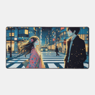 Anime Couple in Serene Night Street Szene Schreibtischunterlage