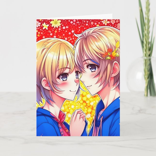 Anime Couple LGBT Valentinstag Karte (Vorderseite)