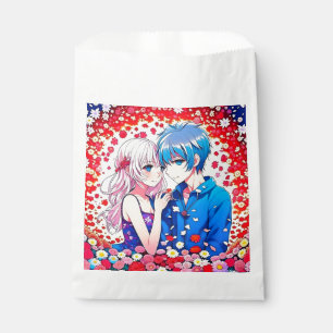 Anime Couple Red and Blue Floral Wedding Geschenktütchen