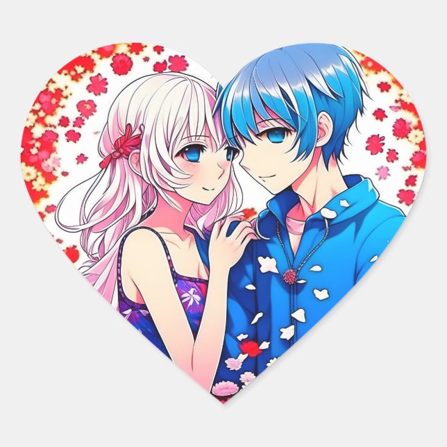 Anime Couple Unique Wedding Herz-Aufkleber (Vorderseite)