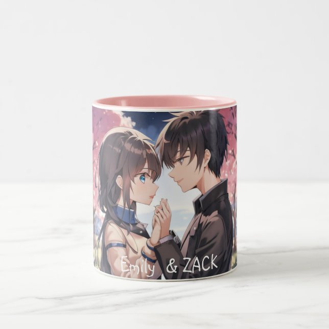 Anime Cuddles Tasse: Personalisiert, Niedlich Zweifarbige Tasse (Mittel)