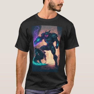 Anime Cyberpunk Super Hero Fighting Giant Robot T-Shirt