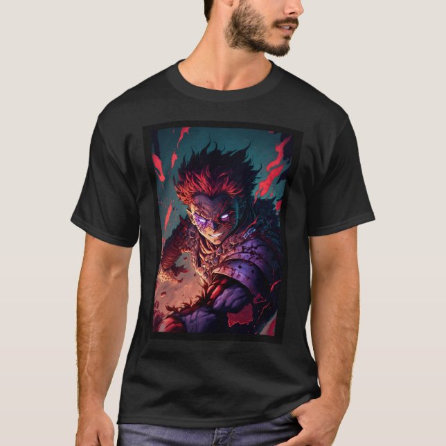 Anime Demon Boy Hero Red Hair T-Shirt (Vorderseite)