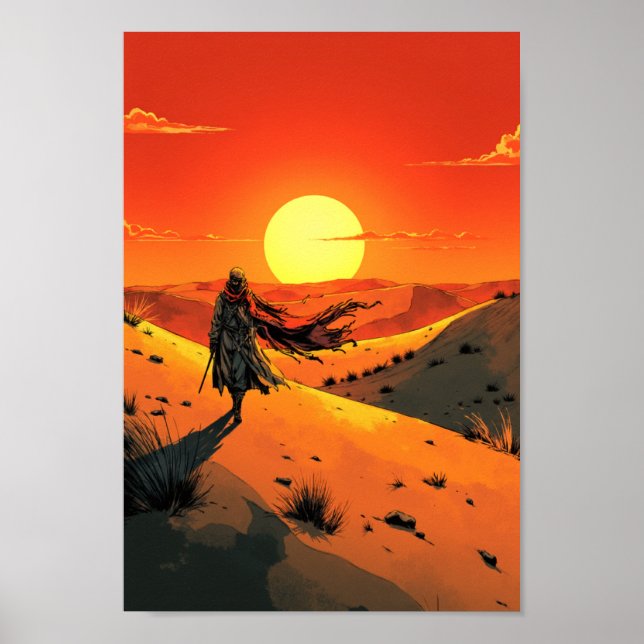 Anime Desert Sunset Wanderer Wall Art Poster (Vorne)