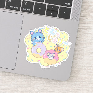 Anime Donut freut sich mit Tom, Jerry und Tuffy Aufkleber