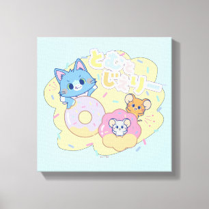 Anime Donut freut sich mit Tom, Jerry und Tuffy Leinwanddruck