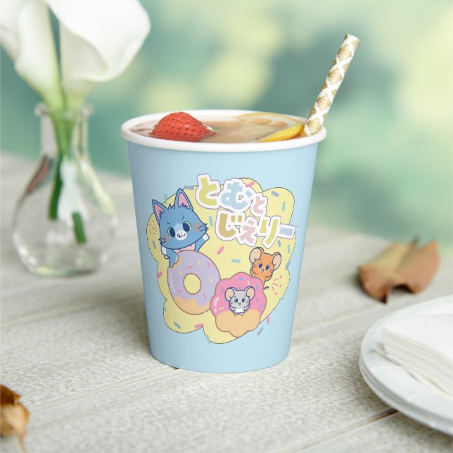 Anime Donut freut sich mit Tom, Jerry und Tuffy Pappbecher (In Situ)