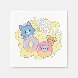 Anime Donut freut sich mit Tom, Jerry und Tuffy Serviette