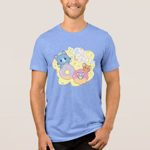 Anime Donut freut sich mit Tom, Jerry und Tuffy Tri-Blend Shirt