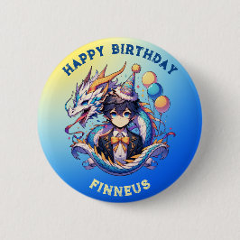 Anime Dragon Personalisiert Birthday Boy Button