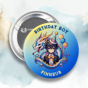 Anime Dragon Personalisiert Birthday Boy Button