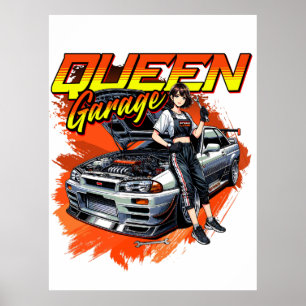 Anime Drift Mechanic Car - Garage Queen Art Poster