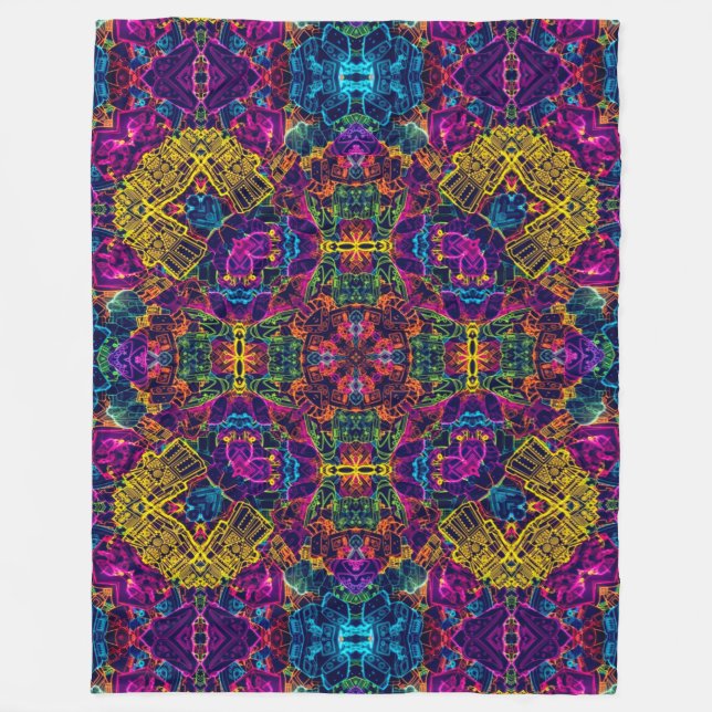 Anime Electric Neon Robot Satin Mandala Fleecedecke (Vorderseite)