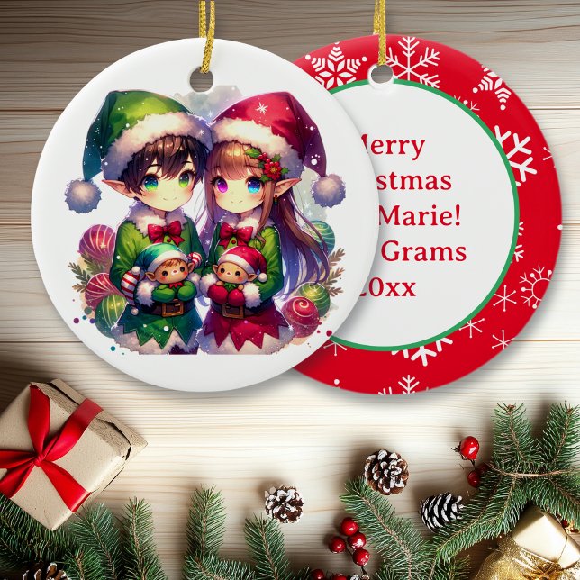 Anime Elves und Schneeflocken Personalisierte Weih Keramik Ornament (Von Creator hochgeladen)