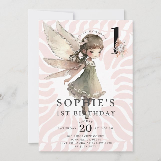 Anime Fairy Girl's 1. Geburtstag Einladung (Vorderseite)