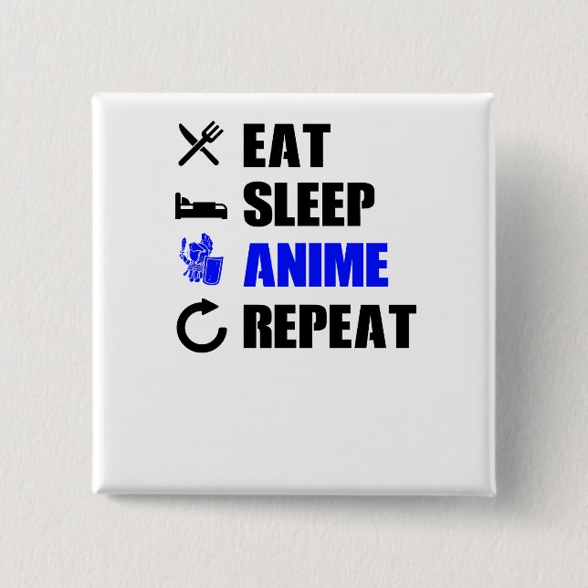 Anime-Fan essen Schlafanime-Wiederholung Button (Vorderseite)