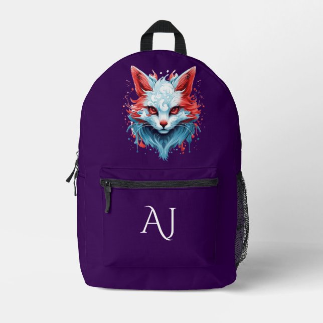 Anime Fantasy Cat Lila mystical Initials Bedruckter Rucksack (Vorderseite)