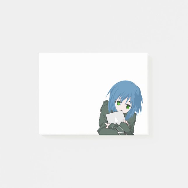 Anime-Figur Blaue Haare Post-it Klebezettel (Vorderseite)