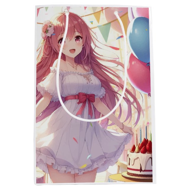 Anime fille Anniversaire Moyen Cadeau Sac (Devant)