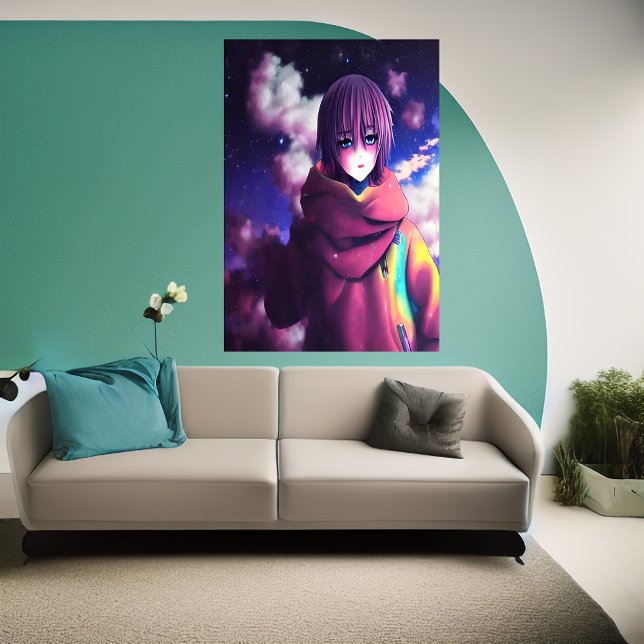 Anime fille, étoiles et nuage | AI Art Poster (Créateur téléchargé)