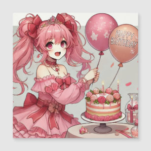 Anime fille Pink carte magnétique d'anniversaire