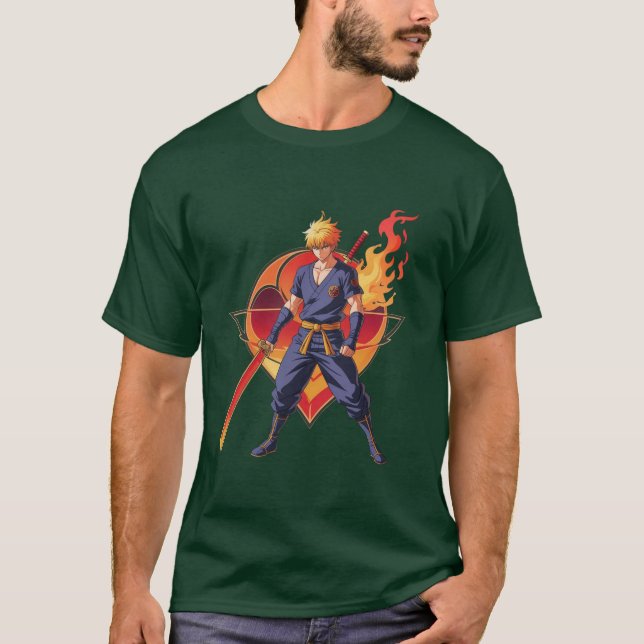 Anime Flame Warrior T - Shirt - Epic Samurai Desig (Vorderseite)