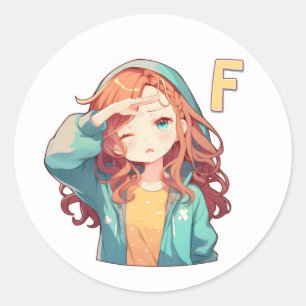 Anime-Frau im Buchstaben F Runder Aufkleber