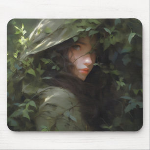 Anime-Frau im Wald Mädchen Mousepad