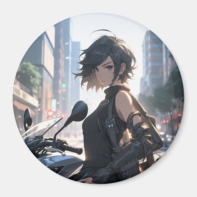 Anime-Frau mit dem Fahrrad in der Innenstadt Magnet (Vorne)