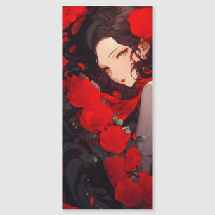Anime Frauen und rote Blume Magnetkarte