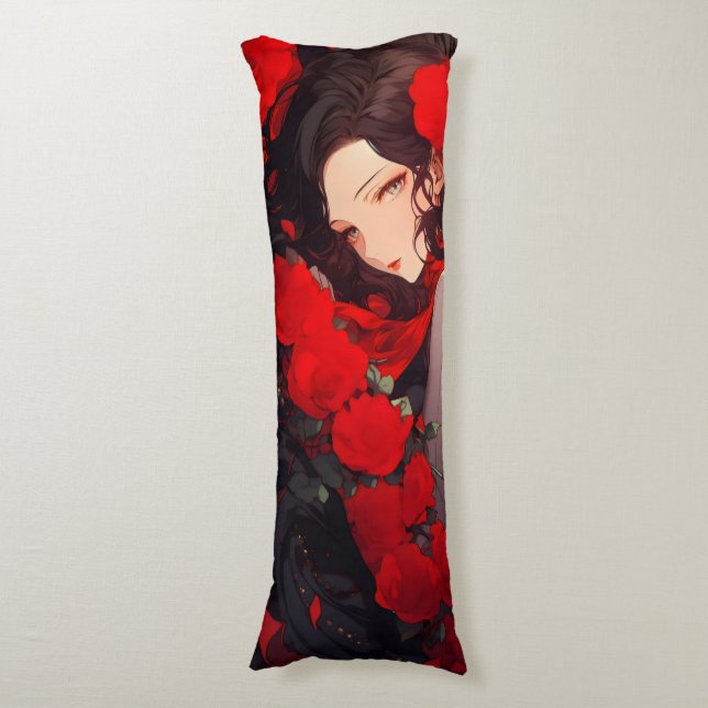 Anime Frauen und rote Blume Seitenschläferkissen (Vorderseite Vertikal)