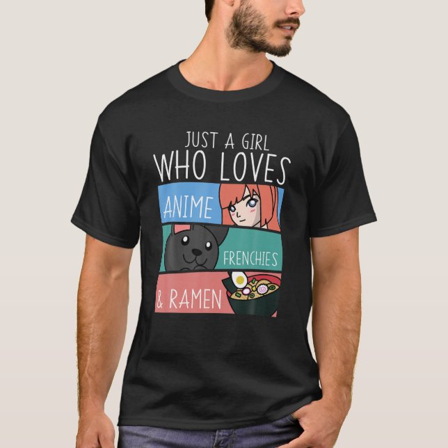Anime French Bulldog und Ramen Dog T-Shirt (Vorderseite)