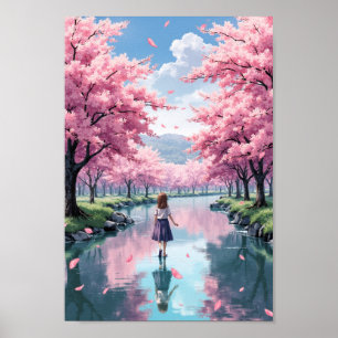 Anime-Frühlingsblüten-Fluss-Wandkunst Poster