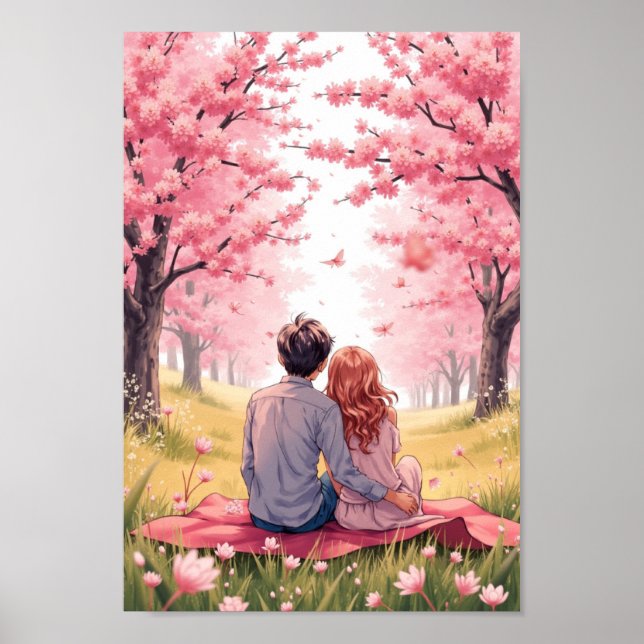 Anime-Frühlingsblüten-Picknick-Wandkunst Poster (Vorne)