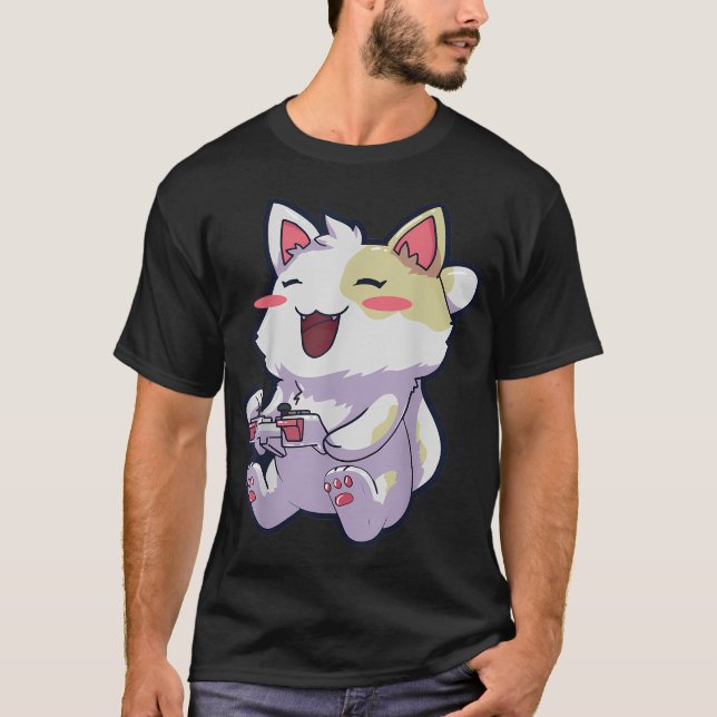 Anime Gamer Gaming Video Games Cat T-Shirt (Vorderseite)