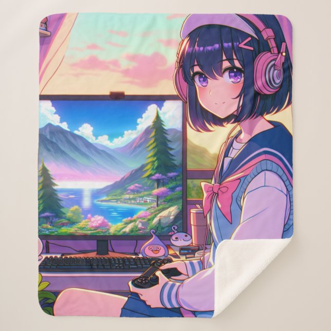 Anime Gamer Girl Sherpadecke (Vorderseite)