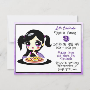 Anime-Gaming-Girl Geburtstag Pizza-Party Postkarte
