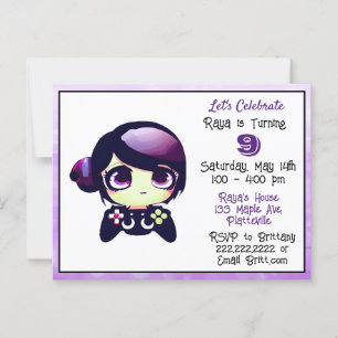 Anime-Gaming-Mädchen Lila und Schwarzer Kindergebu Postkarte