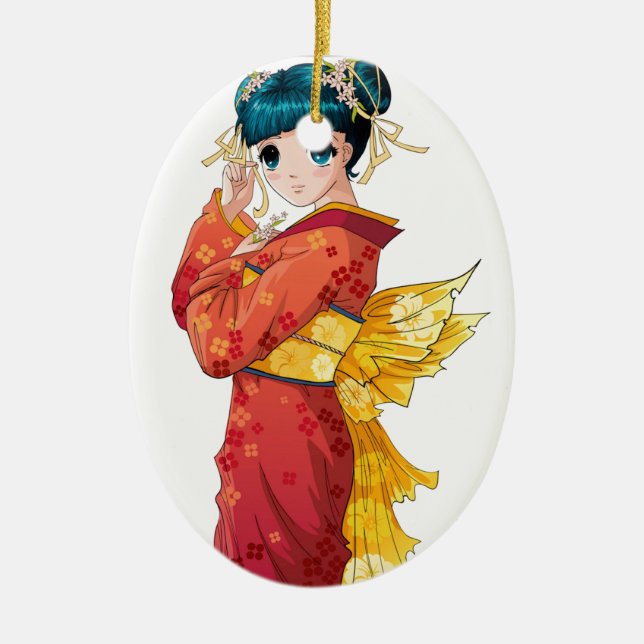 Anime-Geisha Keramikornament (Vorne)