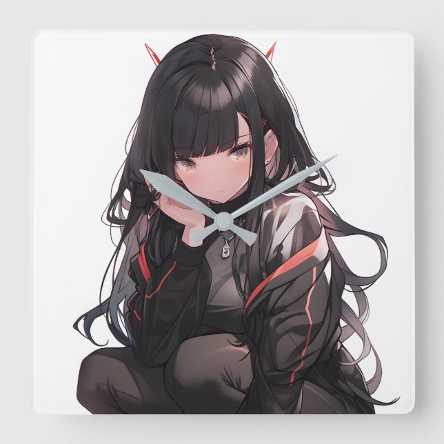 Anime girl #2 quadratische wanduhr (Vorderseite)