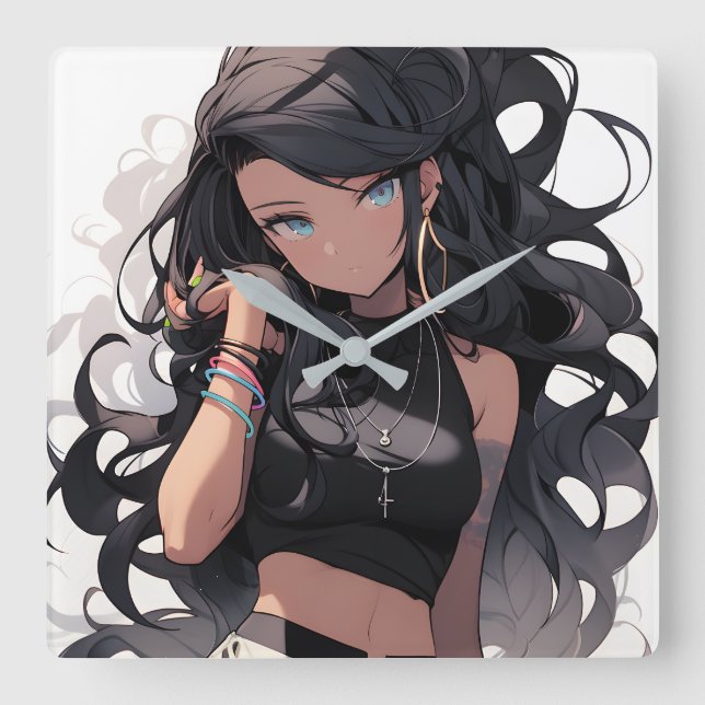 Anime girl #3 quadratische wanduhr (Vorderseite)