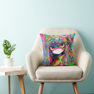 Anime Girl Abstrakt Colorful Kissen