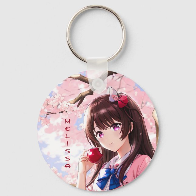 Anime Girl Add Name Schlüsselanhänger (Vorderseite)