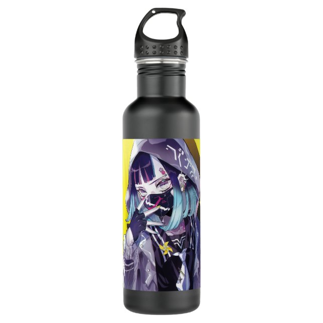 Anime Girl Aesthetic Yami Kawaii Edgy Vaporwave Wa Edelstahlflasche (Vorderseite)