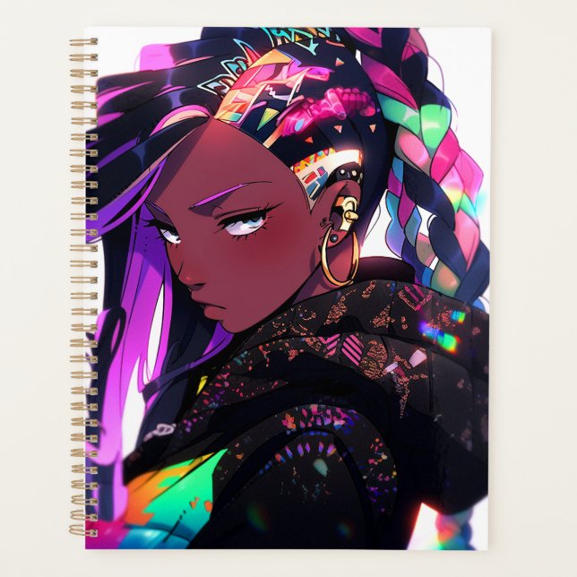Anime Girl African American Art Planner (Devant)
